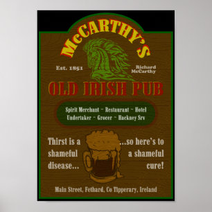 Póster Poster $25,00 del Rótulo del Pub de McCarthy