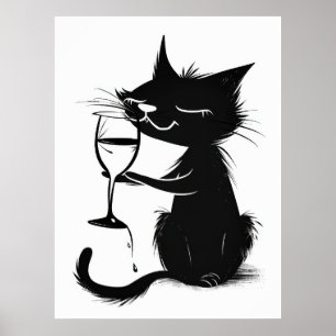 Póster Poster 2D de la bebida de un gato negro caprichoso