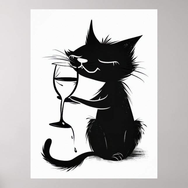 Póster Poster 2D de la bebida de un gato negro caprichoso (Frente)