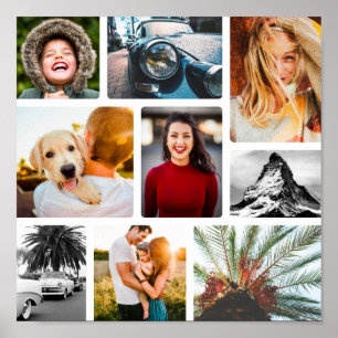 Póster Poster 9 Photo Collage Template Framed White