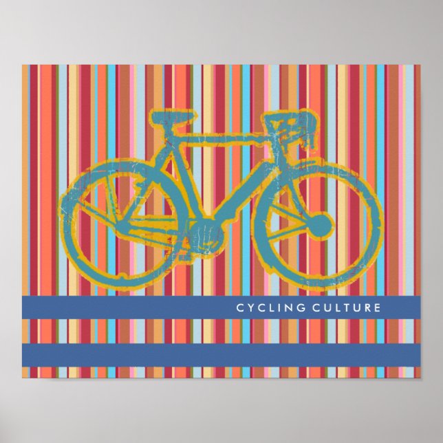 Póster poster a rayas de una bicicleta (Frente)