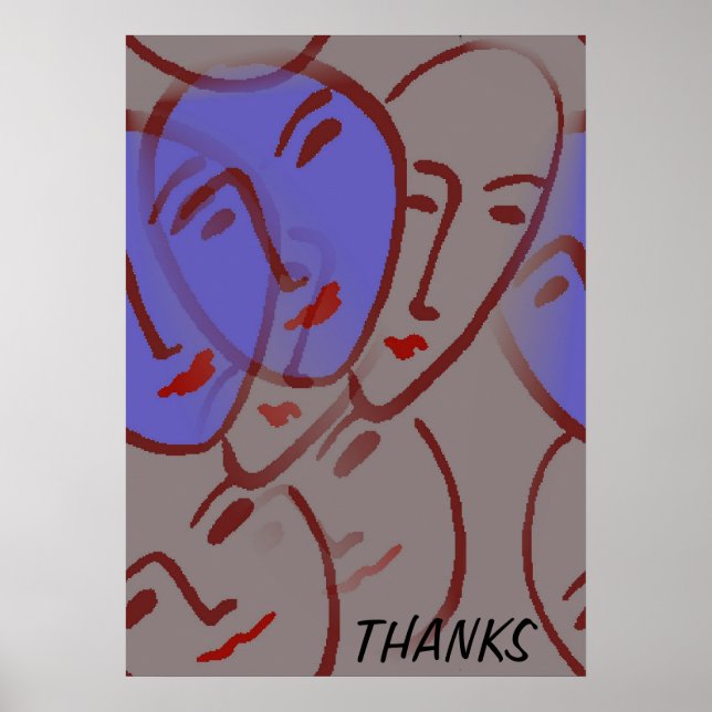 Póster Poster abstracto de caras azules (Frente)