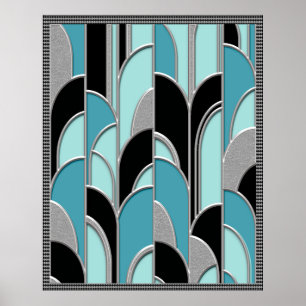 Póster Poster abstracto de estilo Art Deco Azul