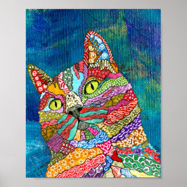 Póster Poster abstracto de gato suave y colorido