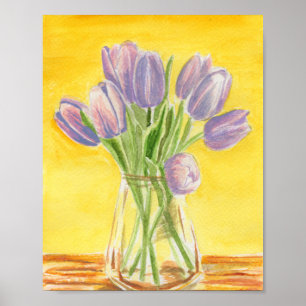 Póster Poster acuarela de tulipanes morados