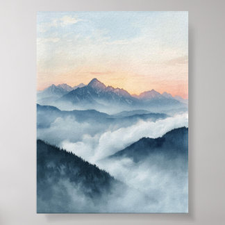 Póster Poster acuático Misty Mountain Sunrise