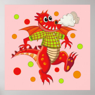 Póster Poster adaptable lindo con el dragón del dibujo