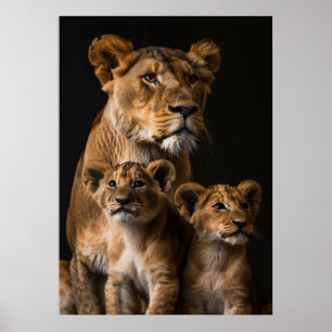Póster Poster Adorable Lioness y Lion Cub