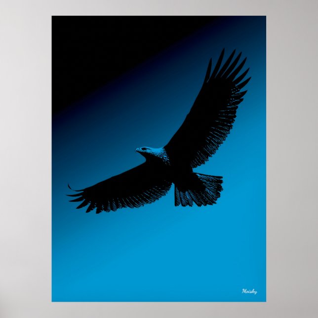 Póster Poster Águila - Silueta negra en cielo azul (Frente)
