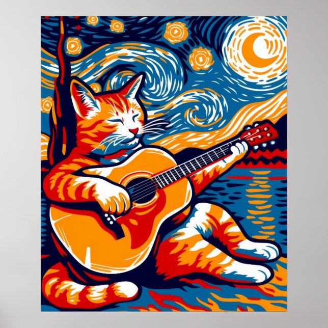 Póster Poster al aire libre de guitarra para gatos (Frente)