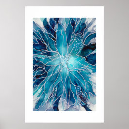 Póster Poster - Alcohol Ink Art Blue White Flower