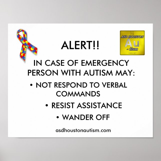 Póster POSTER "ALERT" de ASD Houston Autism (Frente)