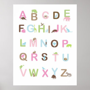 Póster Poster alfabético en rosa y marrón