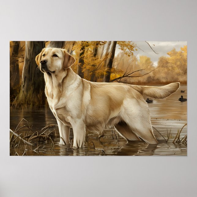 Póster Poster Amarillo de Caza de Labrador, Cazadores de  (Frente)