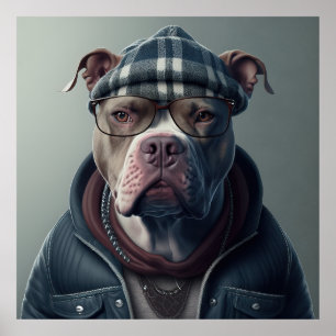 Póster Poster Americano Bully Hipster Dog