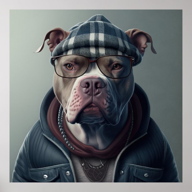 Póster Poster Americano Bully Hipster Dog (Frente)