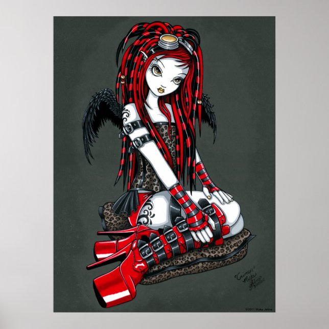 Póster poster ángel del ciberGótico del tatuaje rojo "Cri (Frente)