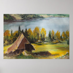 Póster Poster Ann Hayes Pintando Chalet En El Lago