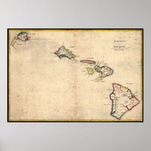 Póster Poster antiguo del mapa de Hawaii