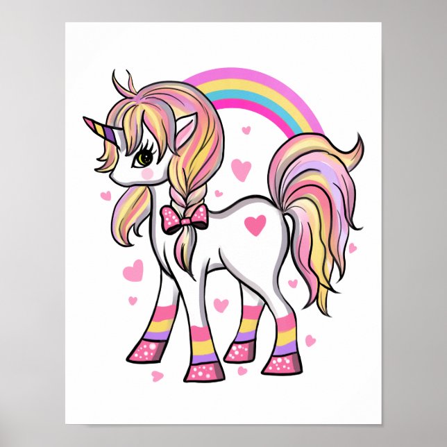 Póster Poster arcoiris de Unicornio rosa (Frente)
