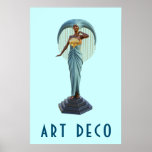 Póster Poster Art Deco<br><div class="desc">Un clásico poster Art Deco de la época del diseño y el estilo fresco. La estatua metalizado es una figura femenina con un gran tocado alto y majestuoso.</div>