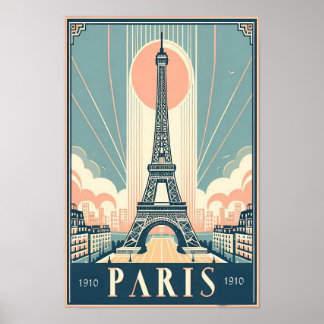 Póster Poster Art Deco de la Torre Eiffel de París 1910