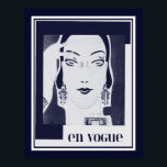 Póster poster Art Deco En Vogue de los años 30<br><div class="desc">Art Deco de los años 30,  en Vogue,  Fashion Ad poster en marina,  azul denim y blanco.</div>