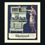 Póster Poster Art Deco Glenwood Stove<br><div class="desc">Un poster de arte deco espléndido anuncia las maravillas de la Glenwood Stove que va a hacer la cocina mucho más fácil. Poster cuenta con una hermosa mujer admirando su nueva y preciosa estufa y mirando con orgullo sus logros culinarios. Nota: ampliar esta imagen puede resultar en una impresión de...</div>