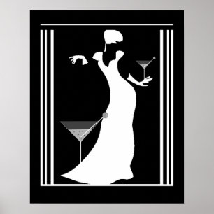 Póster Poster ART DECO LADY Black White Revertido