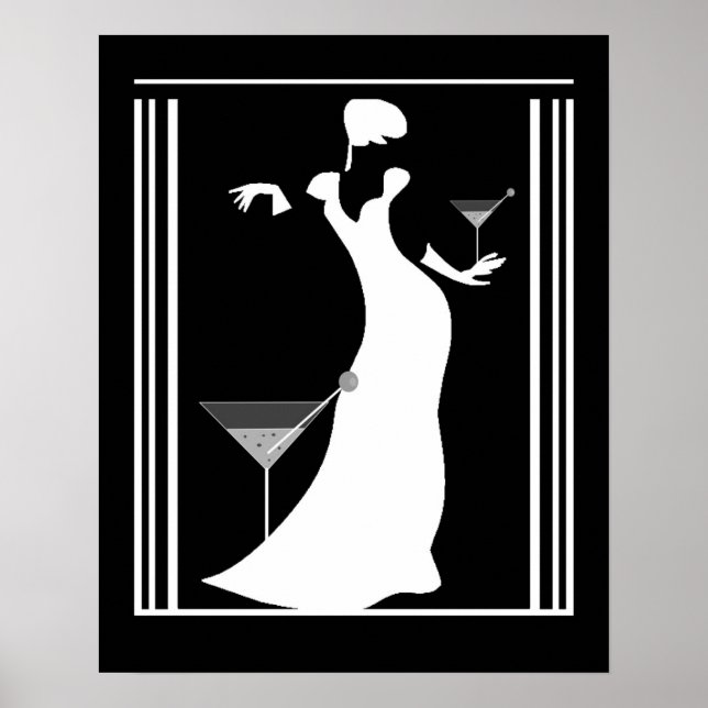 Póster Poster ART DECO LADY Black White Revertido (Frente)