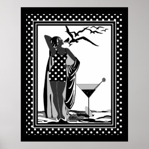 Póster Poster ART DECO LADY Black White spots