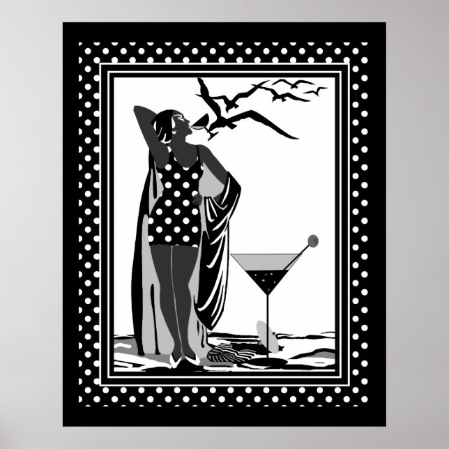 Póster Poster ART DECO LADY Black White spots (Frente)