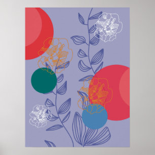 Póster Poster artístico abstracto floral de moda azul mod