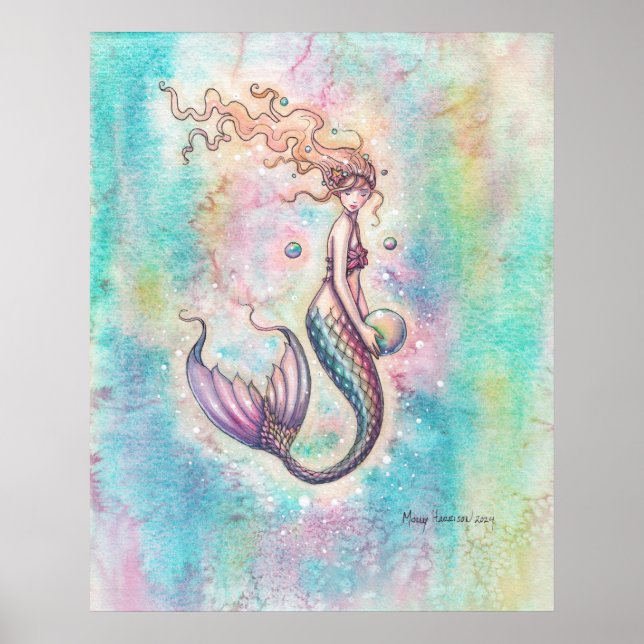 Póster Poster artístico de la sirena arcoiris (Frente)