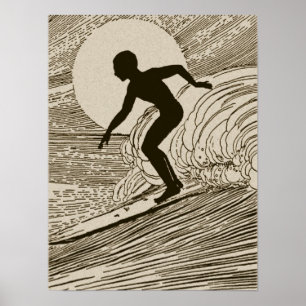 Póster poster artístico de surf de época