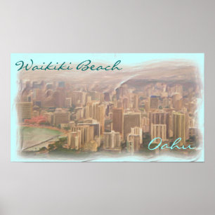 Póster Poster artístico de Waikiki Beach Oahu