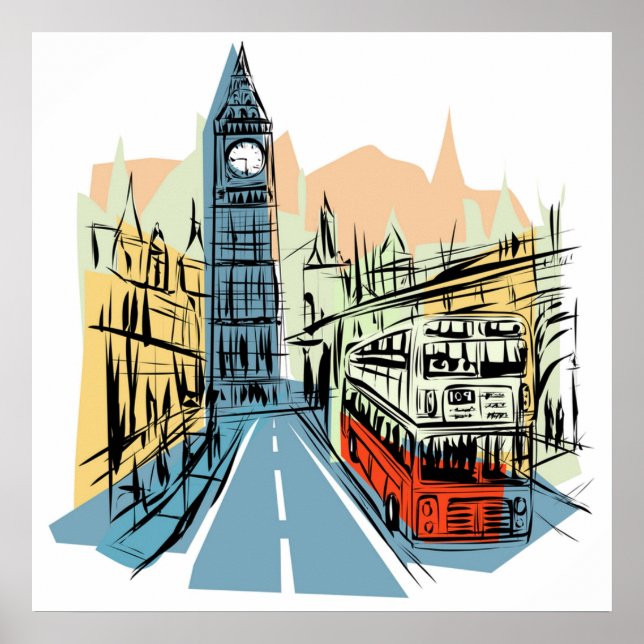 Póster Poster artístico del paisaje de la ciudad de Ingla (Frente)