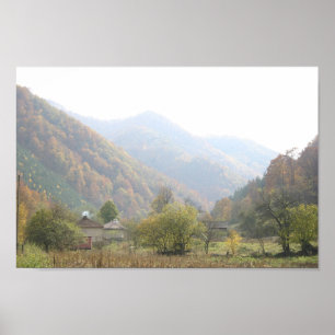 Póster Poster Autumn Day Village Mountain Photo