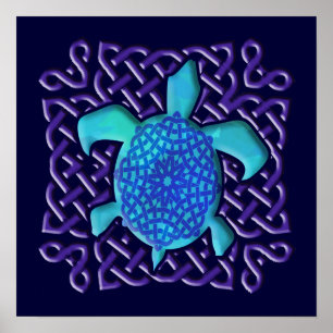 Póster Poster (azul) céltico de la tortuga del nudo