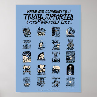 Póster Poster azul de apoyo comunitario