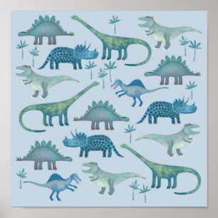 Póster Poster Azul de Dinosaurios