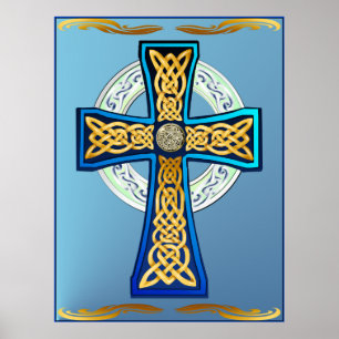 Póster Poster azul de la cruz céltica