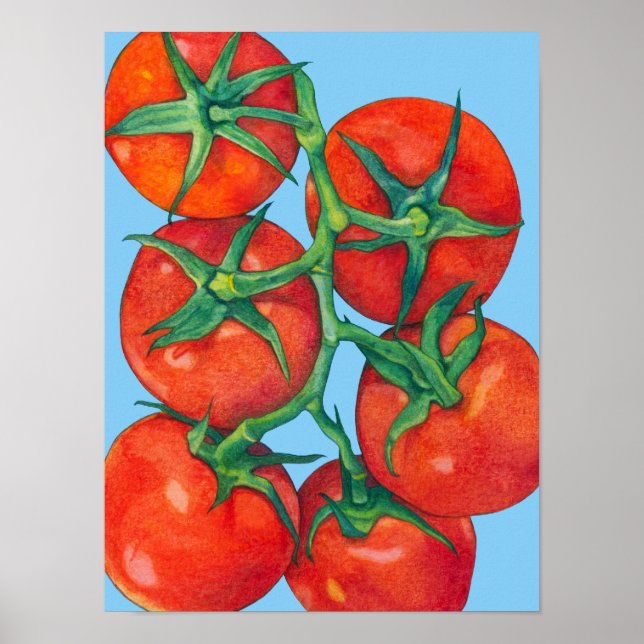 Póster Poster azul de tomates rojos (Frente)