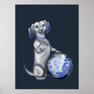 Póster Poster azul del Dachshund del sauce
