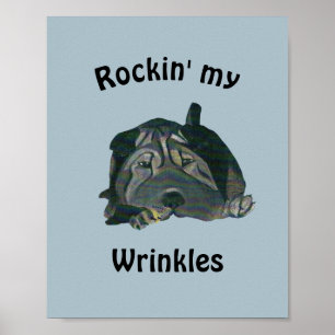 Póster Poster azul "Rockin" My Wrinkles Black Sharpei