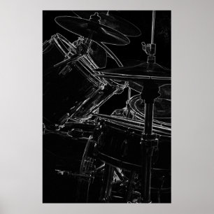 Póster Poster B/W Drumset 2