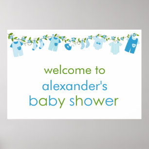 Póster Poster Baby Shower Blue Baby Clothesline