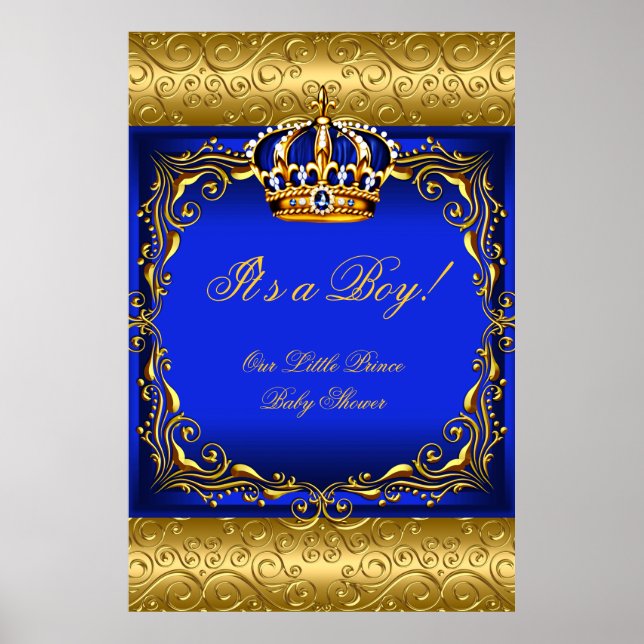 Póster Poster Baby Shower Boy Blue Little Prince Crown (Frente)