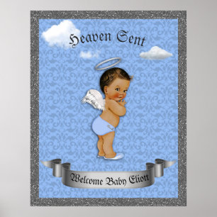 Póster Poster Baby Shower Boy, Prince boy, azul, 16x20