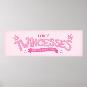 Póster Poster Baby Shower de Chica gemelo Twincess (Rosa)